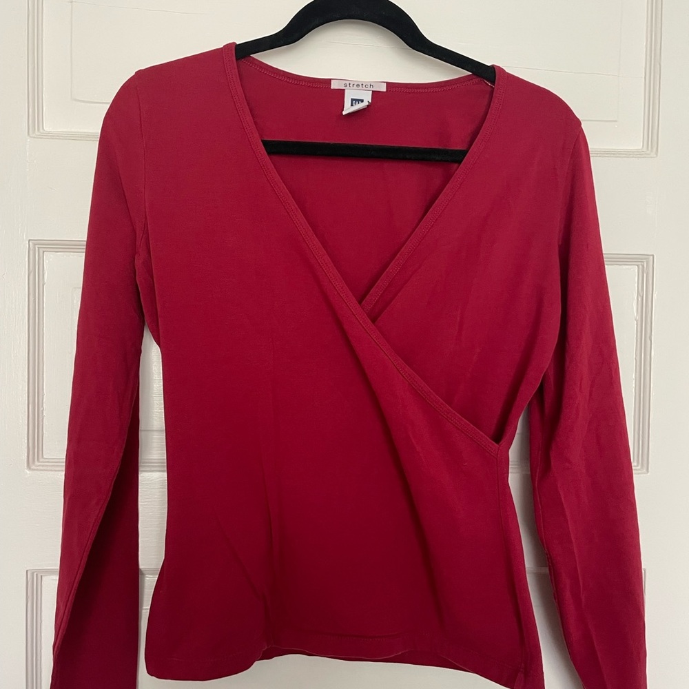 GAP Deep Red Long Sleeve Wrap Top